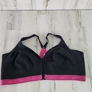 Cacique black pink lace unlined full coverage nowire racer sports bra Size 46DDD